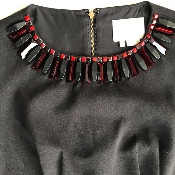 KATE SPADE Diana Ruby Red/Blk Beaded Sleeveless Sheath Black Dress, EUC 6 S - Picture 8 of 15